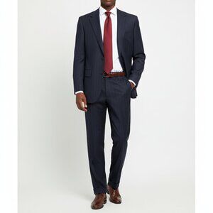 Canali Navy Pinstripe Wool Suit 2pcs Jacket Fits 40R Pants 44R Italy *Altered